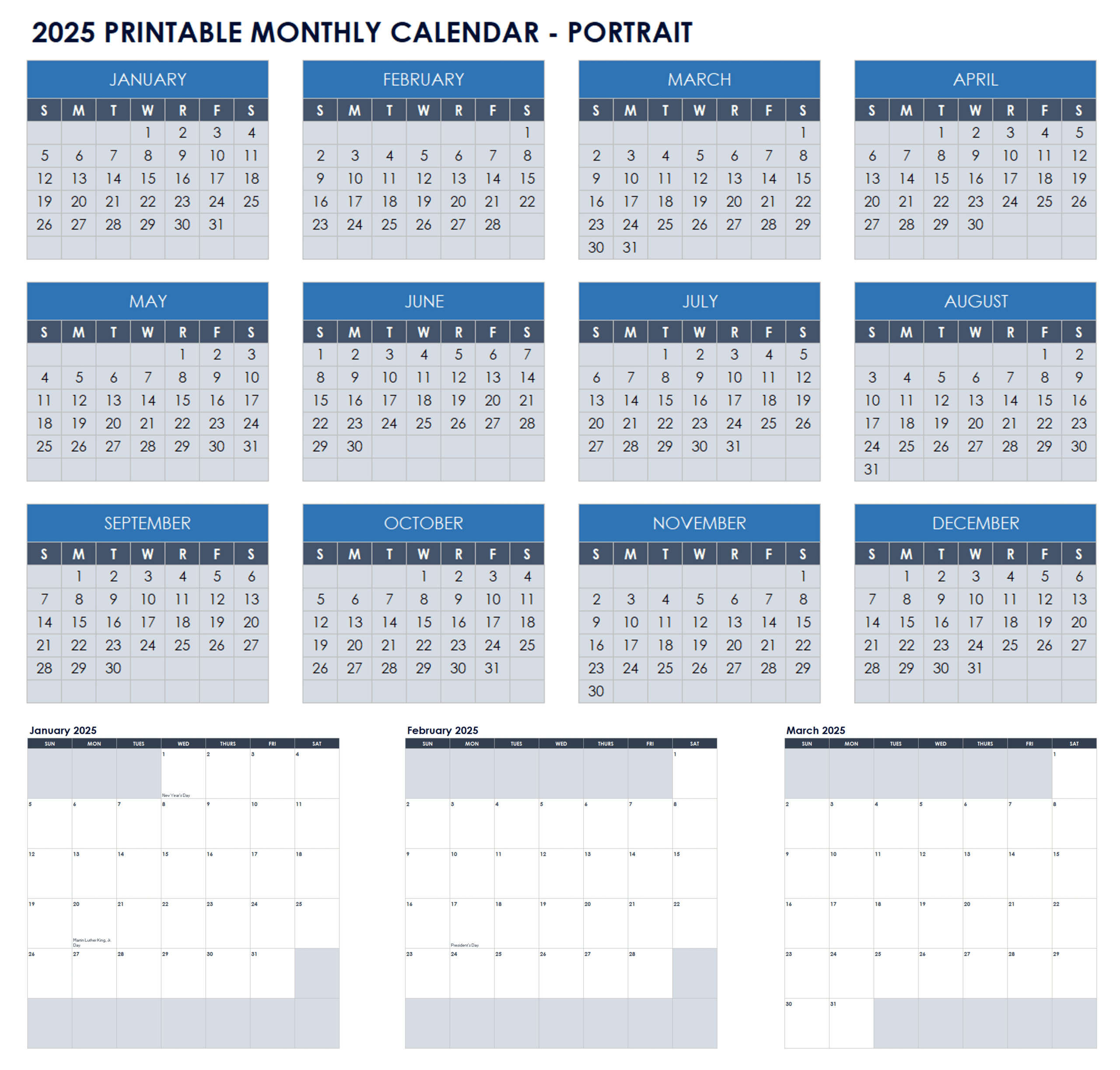 15 Free 2025 Monthly Calendar Templates | Smartsheet | 2025 Monthly Calendar Printable Portrait Mode