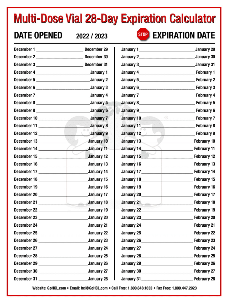 2022-2024 Form Multi-Dose Vial 28-Day Expiration Calculator Fill | Calendar 2025