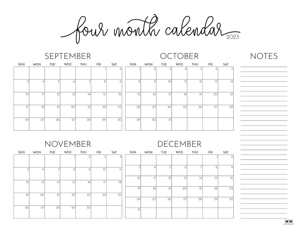 2023 Four Month Calendars - 18 Free Printables | Printabulls | Printable Calendar 2025 4 Months Per Page