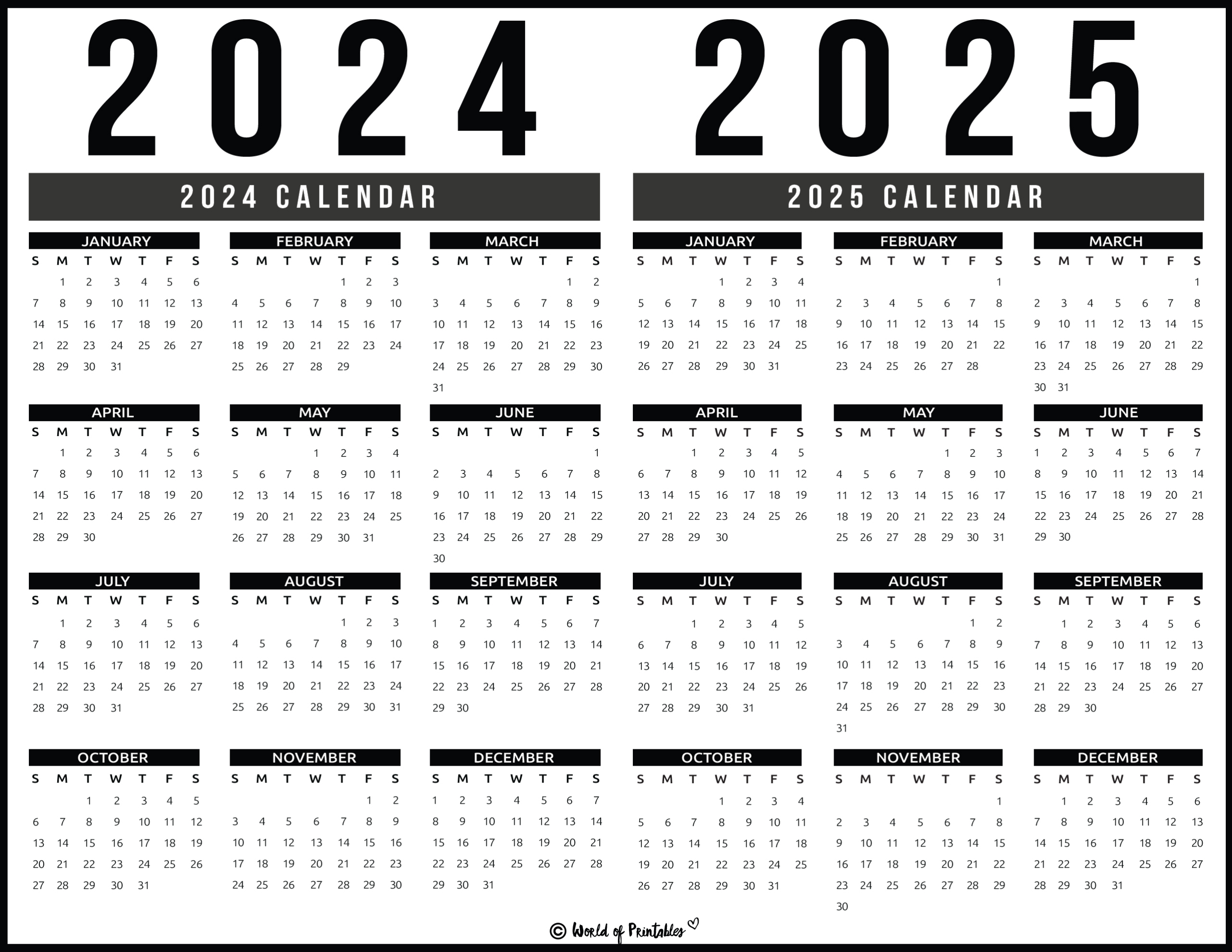 2024 2025 Calendar Free Printables - World Of Printables | 2024/2025 Calendar Printable