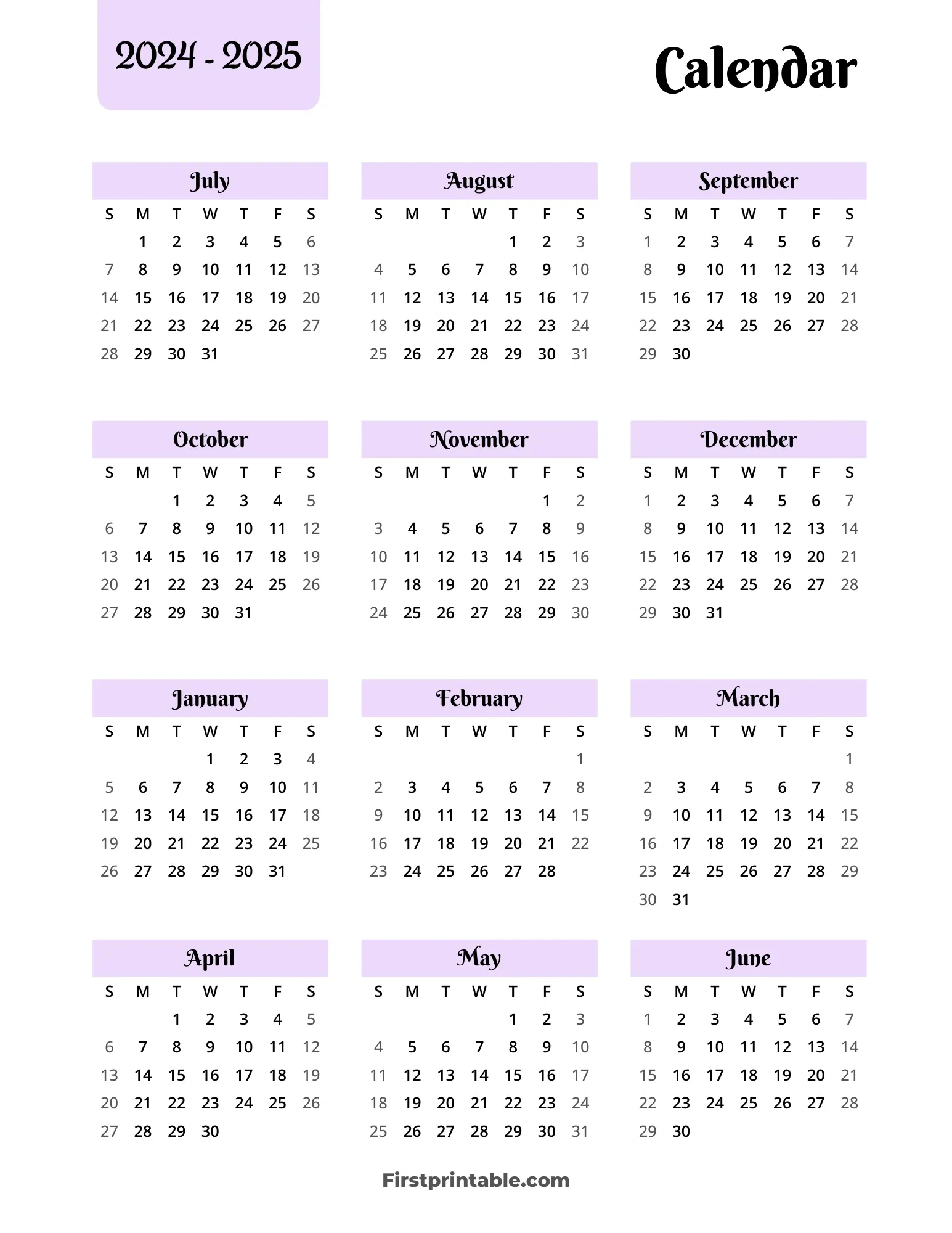 2024-2025 Calendar Printables | Free Pdf | 2024 2025 Calendar Printable