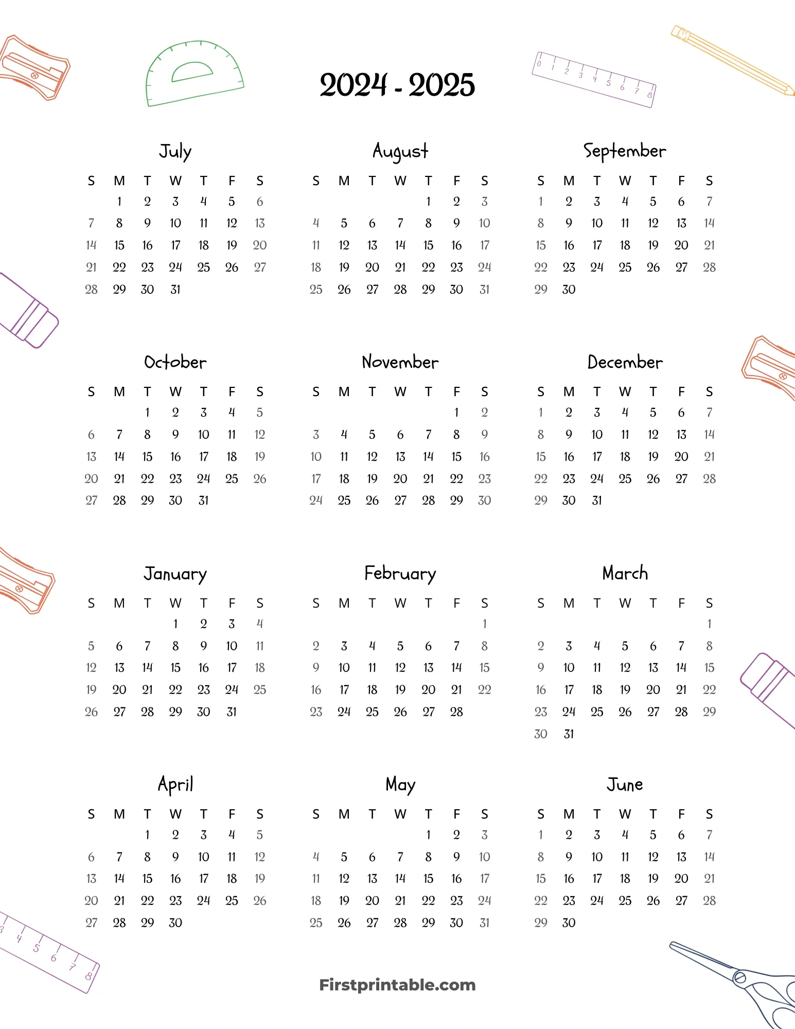 2024-2025 Calendar Printables | Free Pdf | 2024 - 2025 Free Printable Calendar