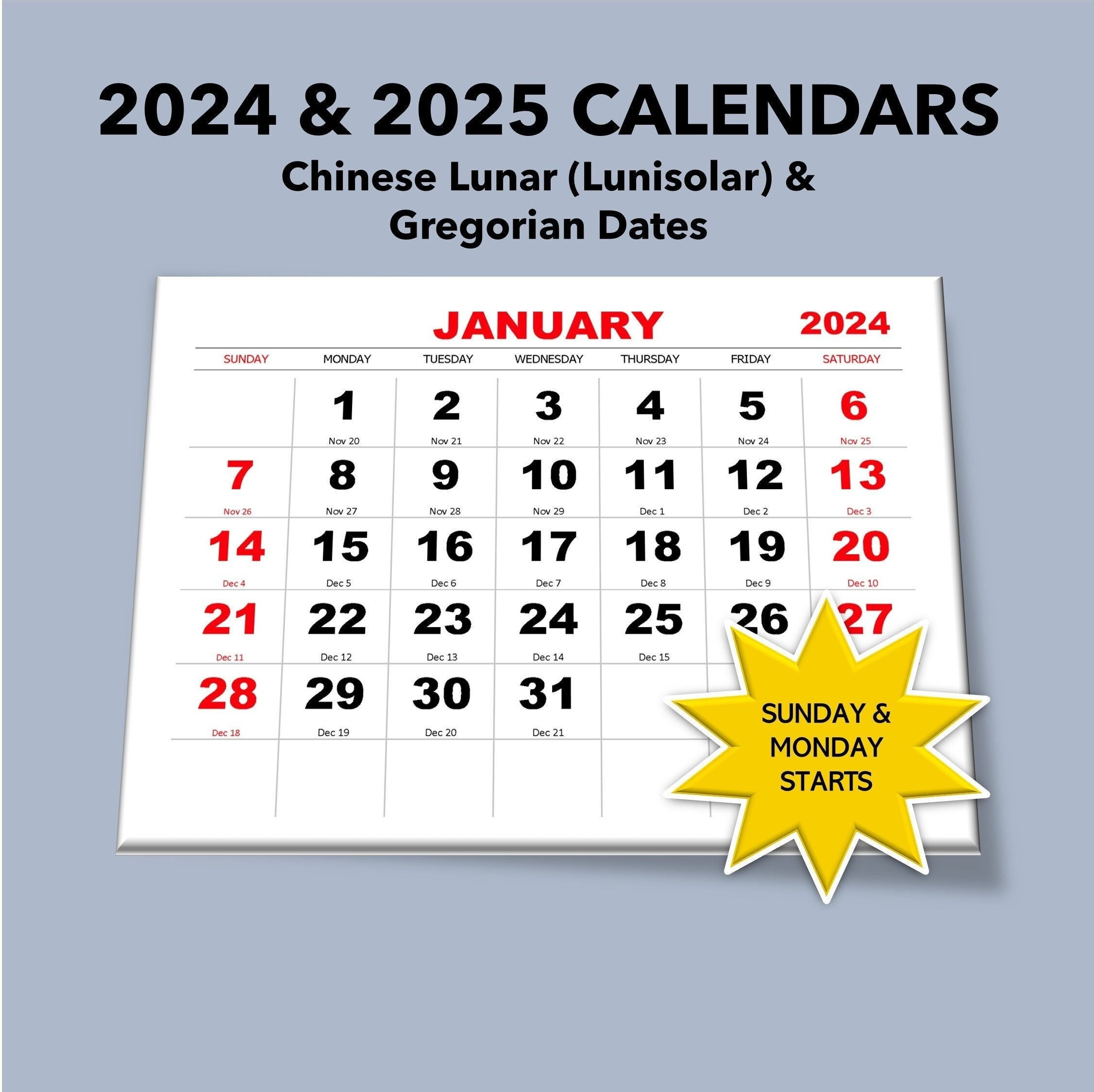 2024 2025 Monthly Calendar, Chinese Lunar &amp;amp; Gregorian Dates | Calendar 2025