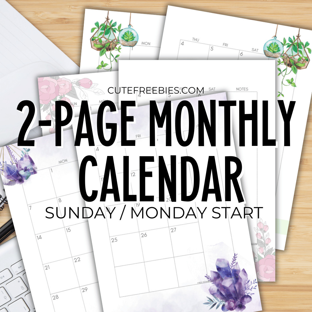 2024 2025 Monthly Calendar Two Page Spread – Free Printable - Cute | Free Printable 2 Page Monthly Calendar 2025