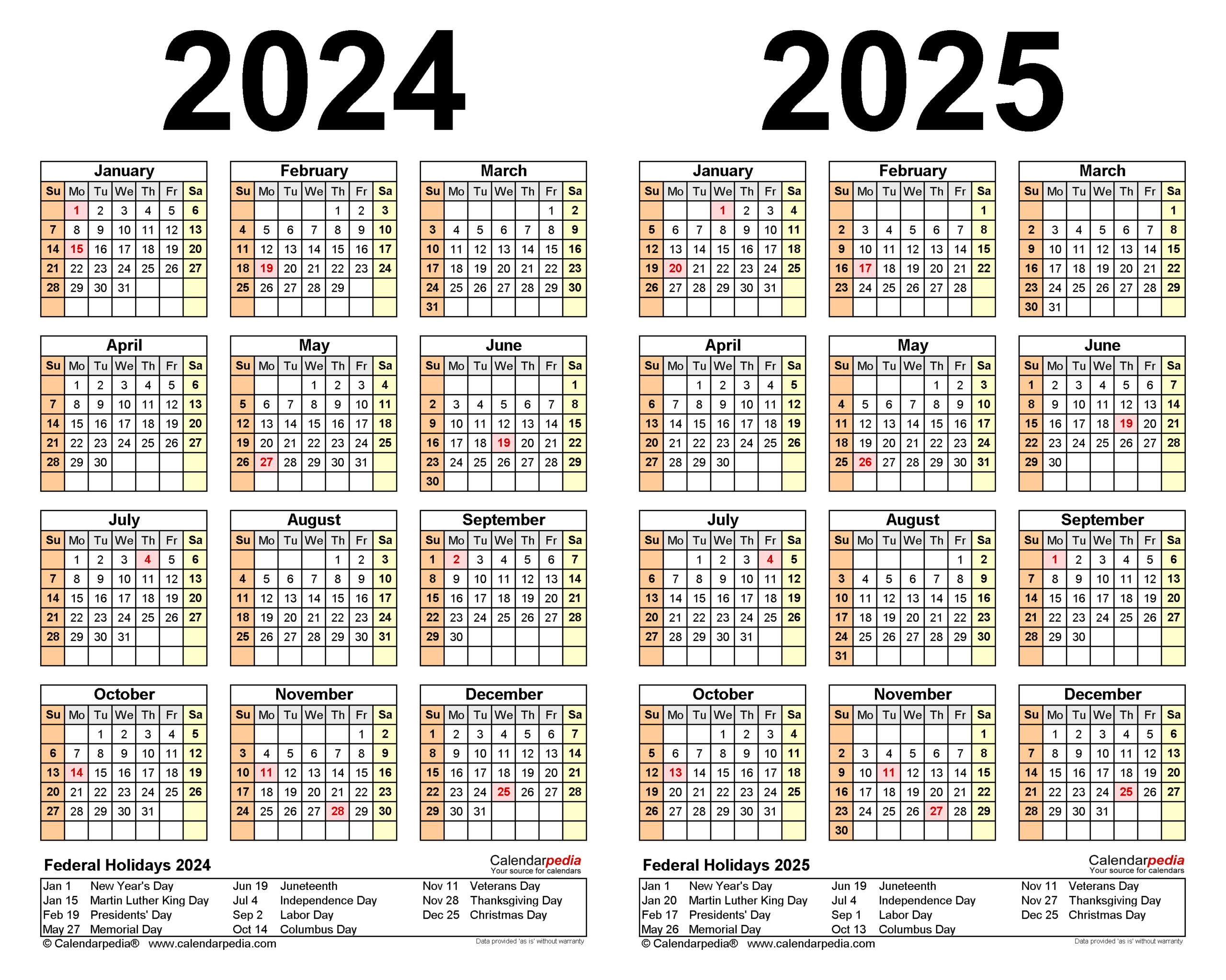 2024-2025 Two Year Calendar - Free Printable Pdf Templates | Printable Calendar 2024 and 2025 with Holidays