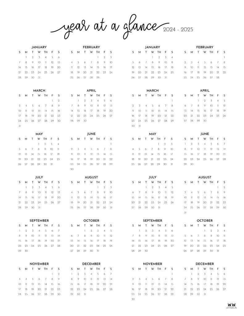 2024-2025 Two Year Calendars - 10 Free Printables | Printabulls | 2 Year Calendar 2024 And 2025 Printable