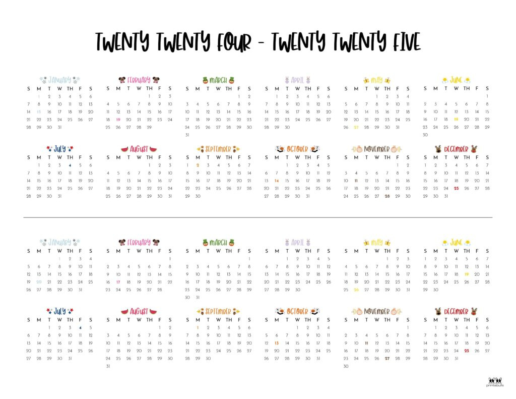 2024-2025 Two Year Calendars - 10 Free Printables | Printabulls | July 2024 To June 2025 Calendar Printable