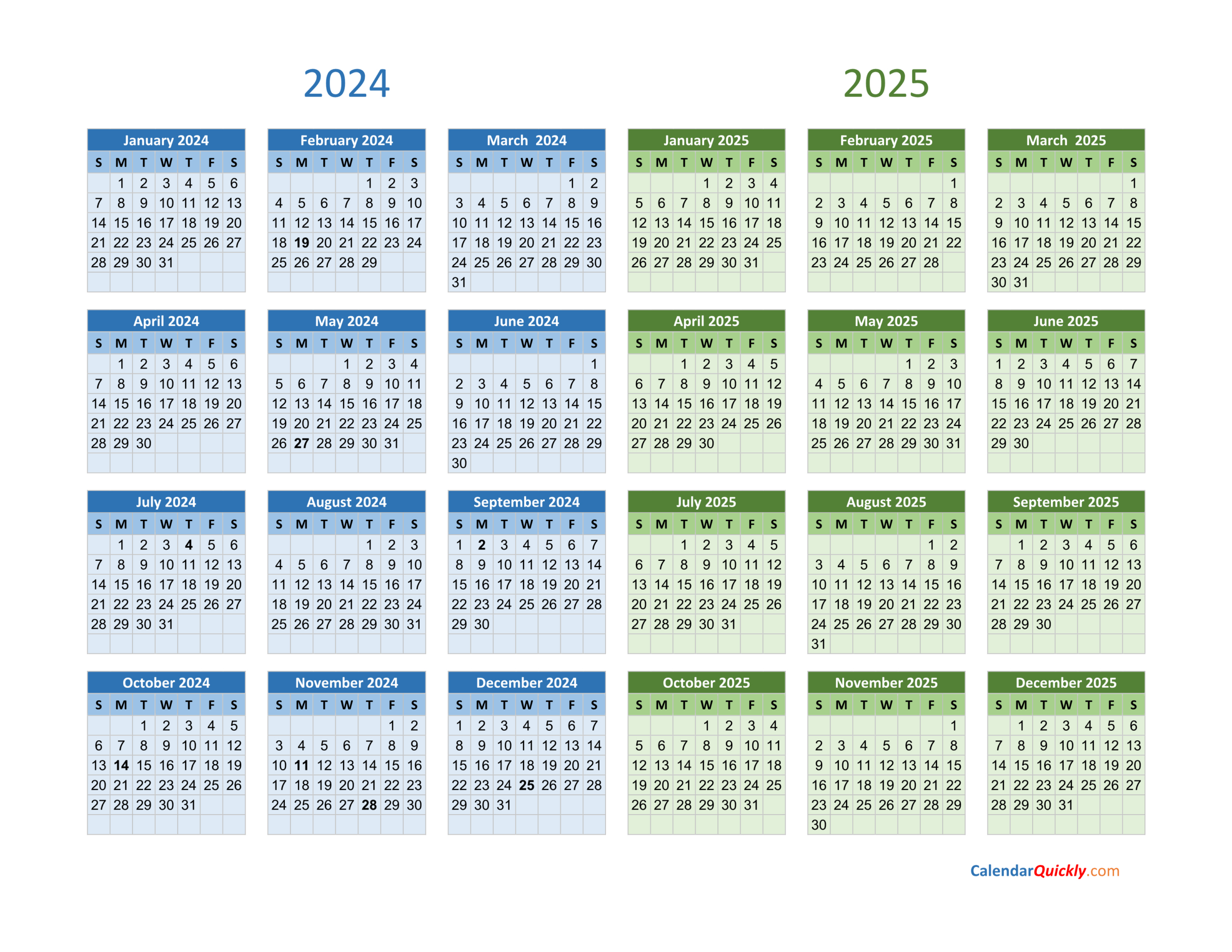 2024 And 2025 Calendar | Calendar Quickly | Calendar 2025