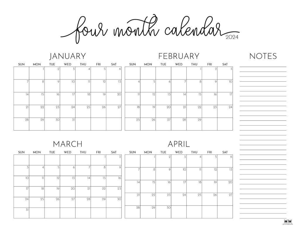 2024 Four Month Calendars - 18 Free Printables | Printabulls | Free Printable Calendar April 2024 To March 2025