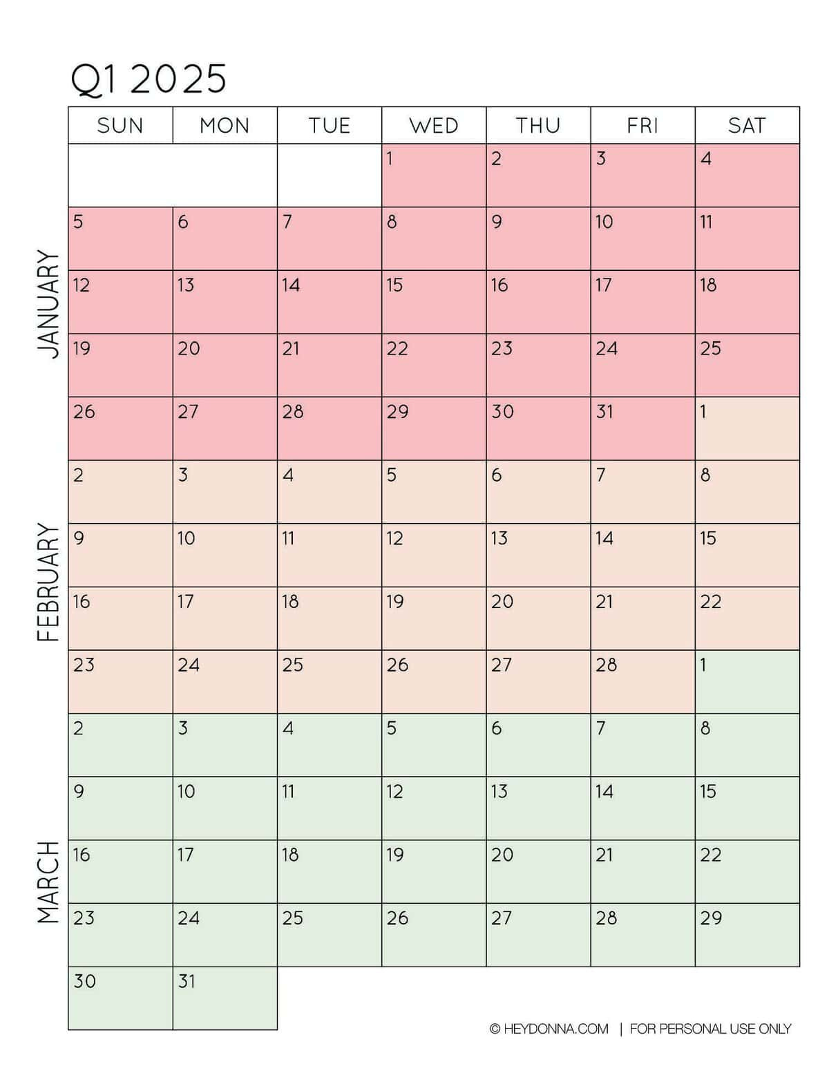 2025 3-Month Quarterly Calendar Printables - Free - Hey, Donna! | Calendar 2025