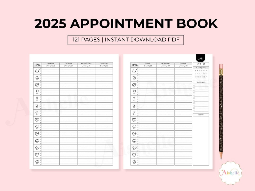 2025 Appointment Book, Printable Appointment Planner With 15 | 2025 Appointment Calendar Printable