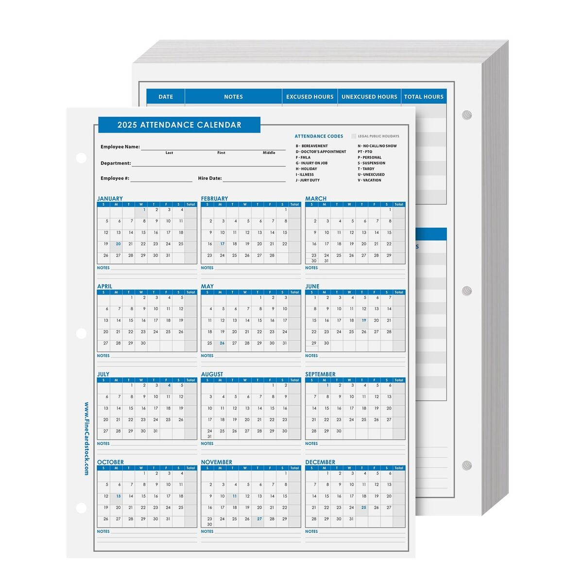 2025 Attendance Calendar Cardstock, Employee Work Tracker, 8.5 X | Printable 2025 Attendance Calendar