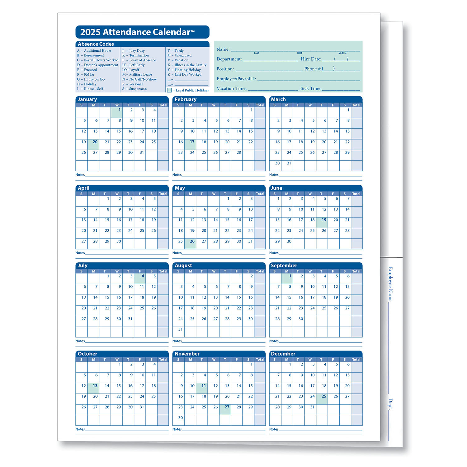 2025 Attendance Calendar Folder | Hrdirect | Attendance Calendar 2025 Printable