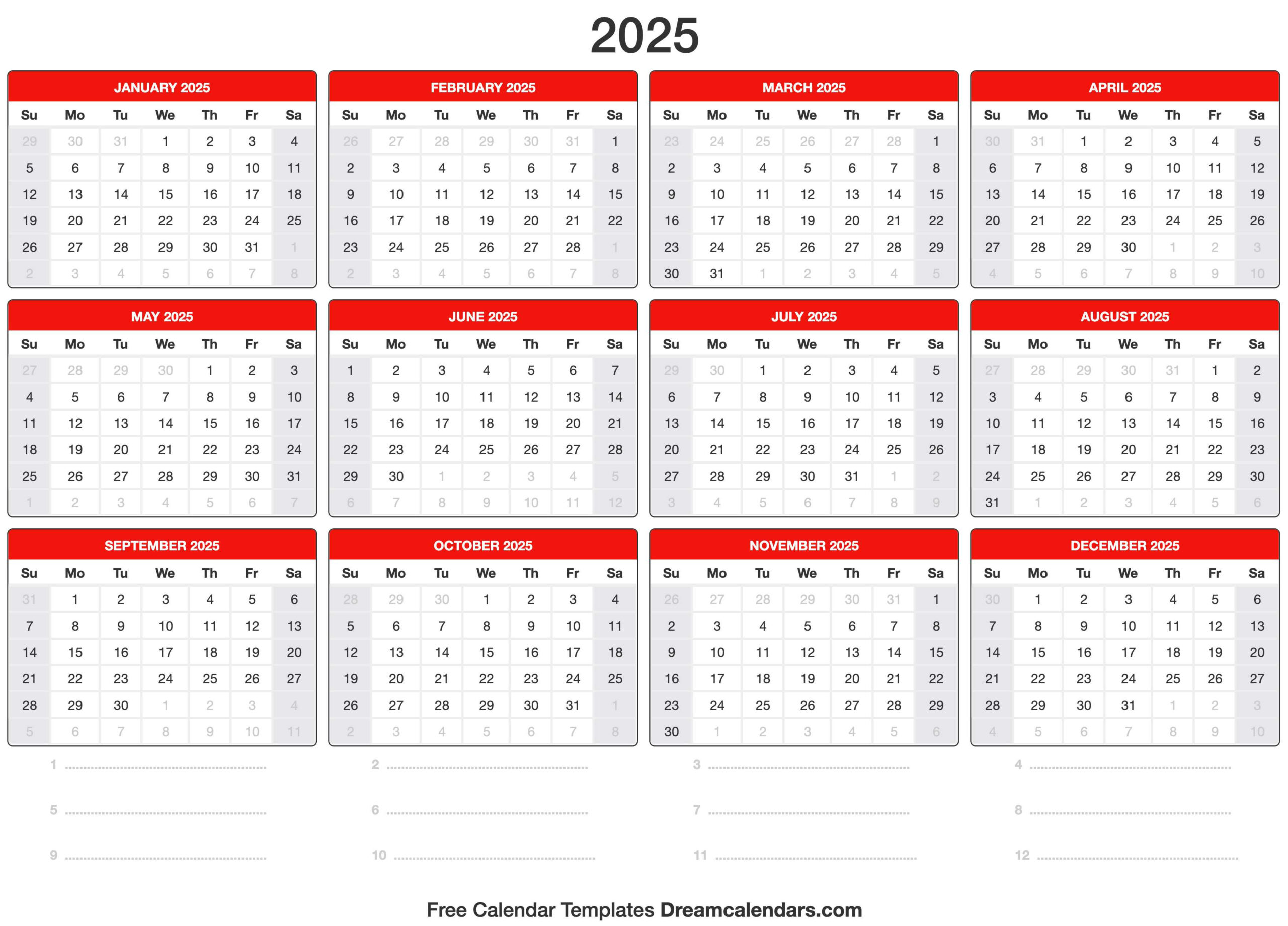 2025 Calendar | Calendar Template Printable 2025