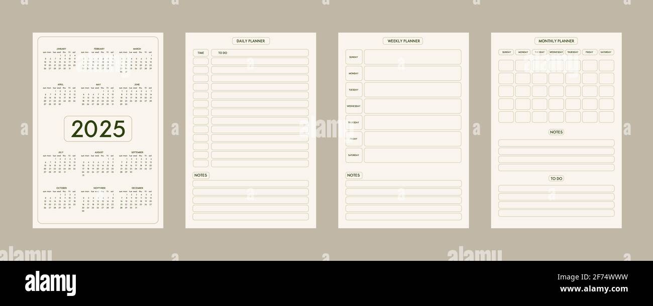 2025 Calendar Daily Weekly Monthly Personal Planner Diary Template | 2025 Daily Calendar Printable