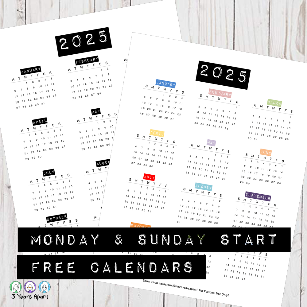 2025 Calendar Free Printable | Bullet Journal And Planner Free | Pocket Size Calendar 2025 Printable