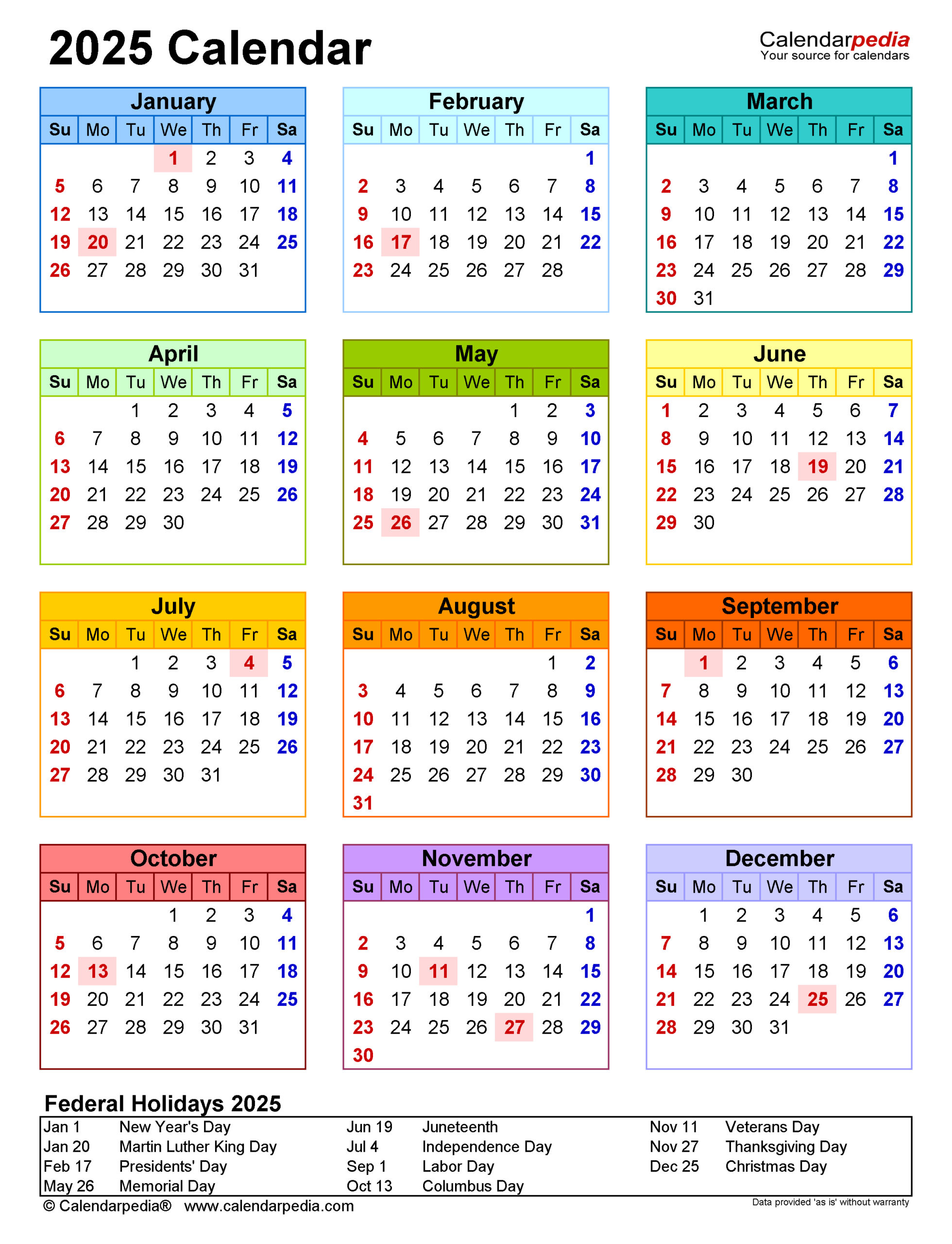 2025 Calendar - Free Printable Pdf Templates - Calendarpedia | Calendar 2025