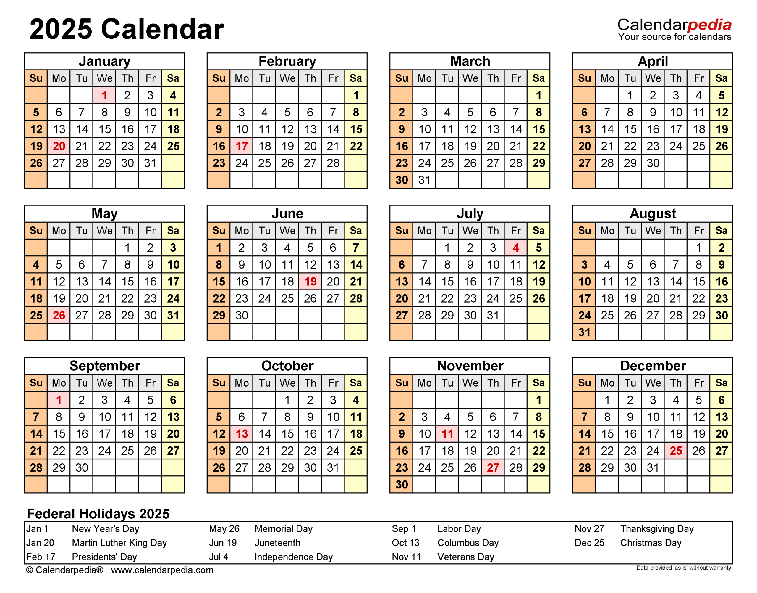 2025 Calendar - Free Printable Pdf Templates - Calendarpedia | Calendar 2025