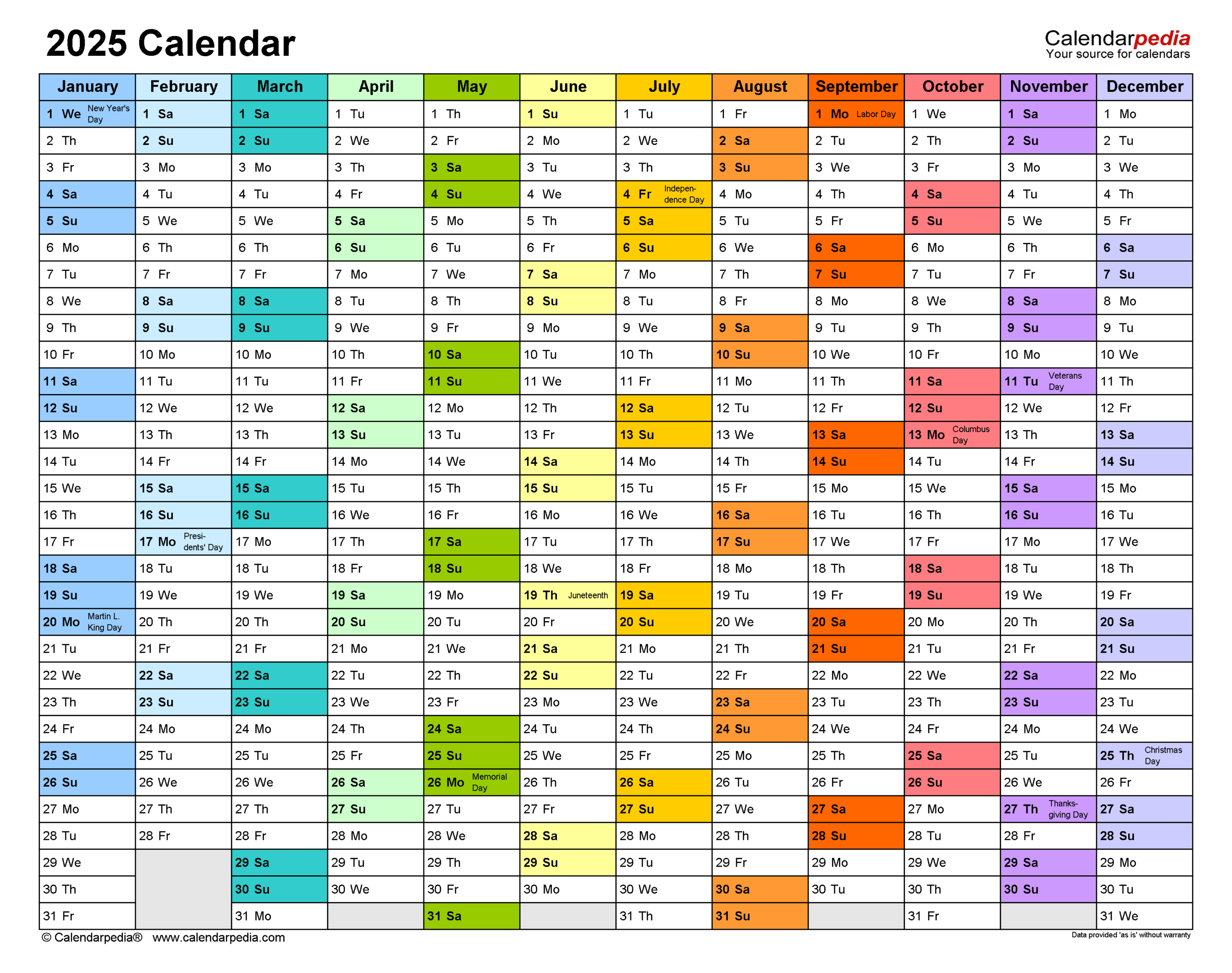 2025 Calendar - Free Printable Pdf Templates - Calendarpedia | Printable Calendar For Year 2025 United States