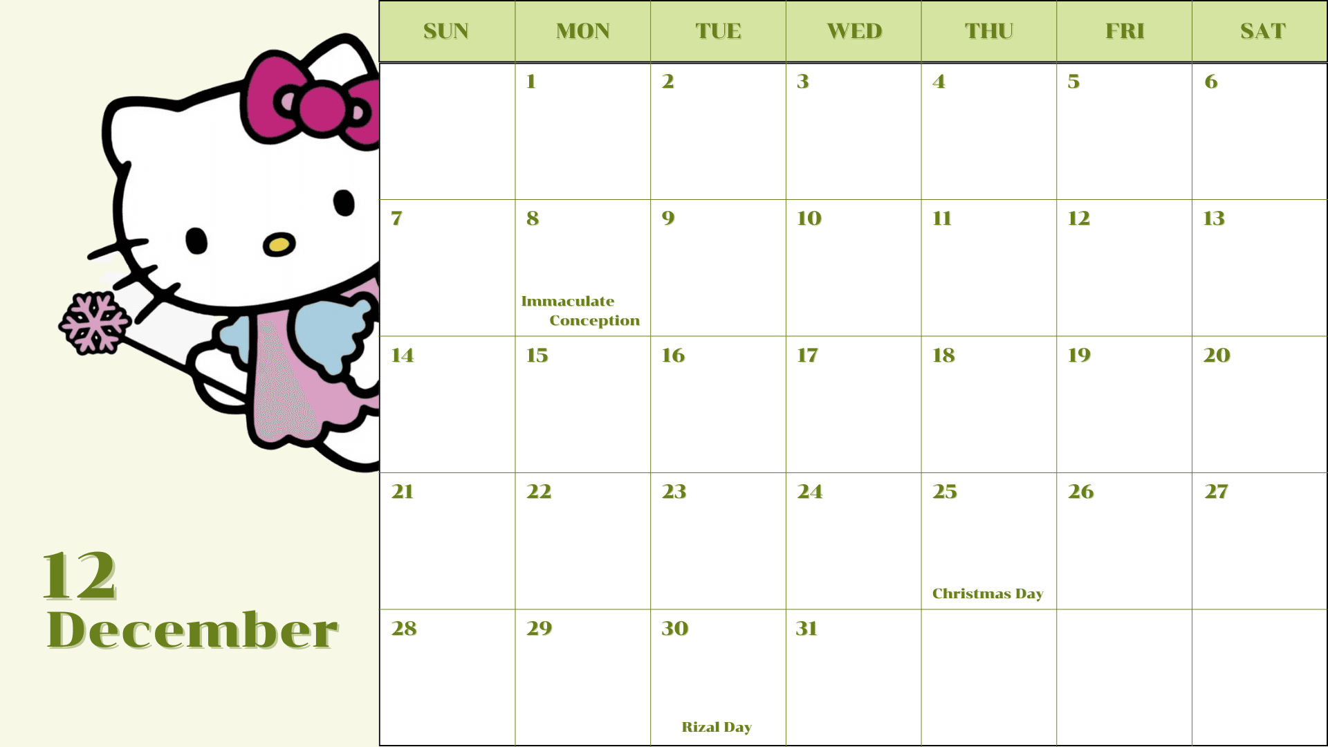 2025 - Calendar - Hello Kitty - Template -Kjc.creativedesigns | 12 Month Free Printable Hello Kitty Calendar 2025