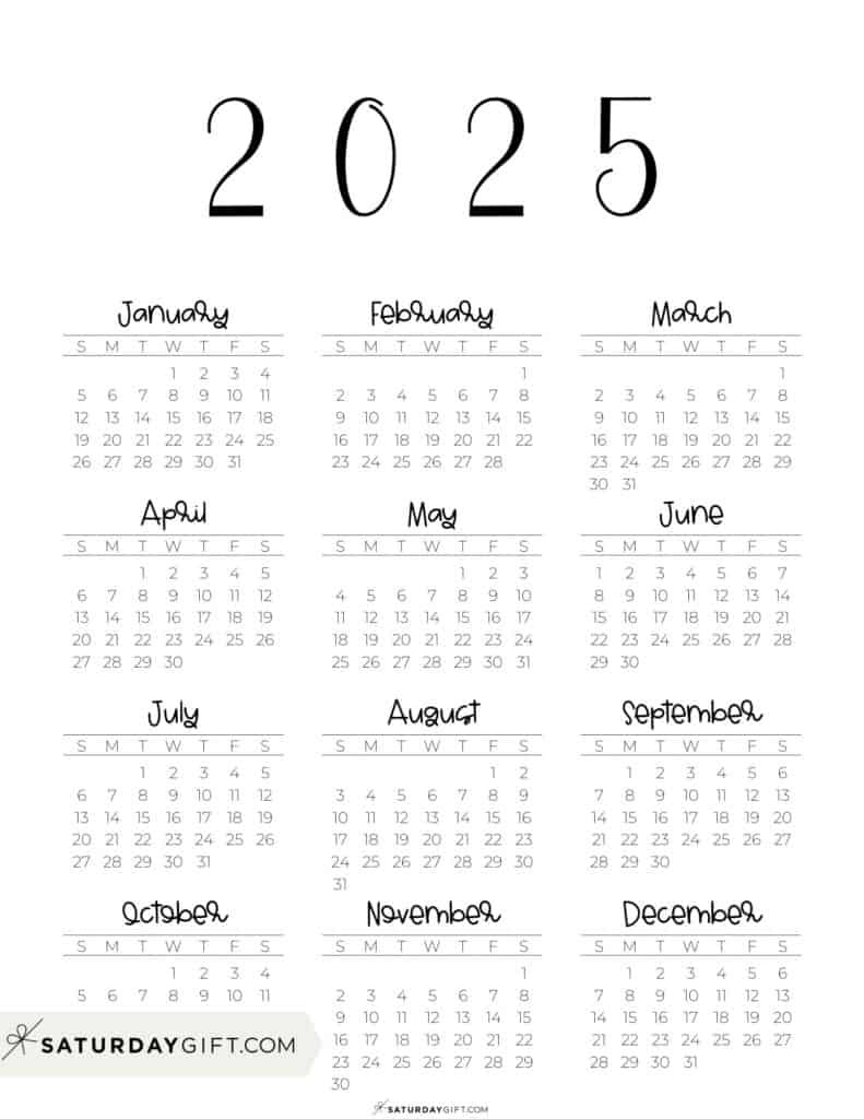 2025 Calendar Printable - 18 Cute &amp;amp; Free 2025 Yearly Calendar | 2025 Annual Calendar Free Printable