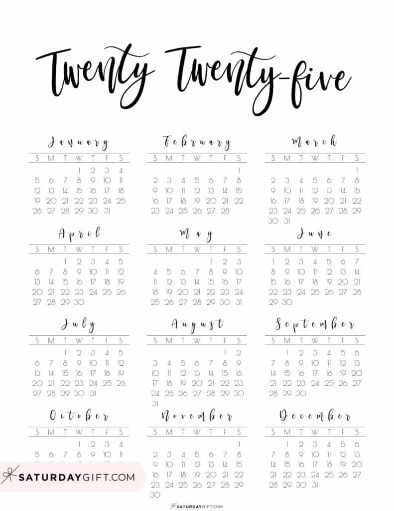 2025 Calendar Printable - 18 Cute &amp;amp; Free 2025 Yearly Calendar | 2025 Calendar Printable Cute