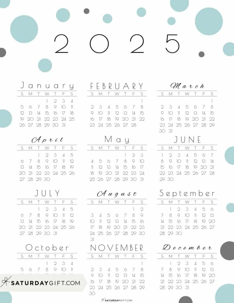 2025 Calendar Printable - 18 Cute &amp; Free 2025 Yearly Calendar | 2025 Calendar Printable Cute