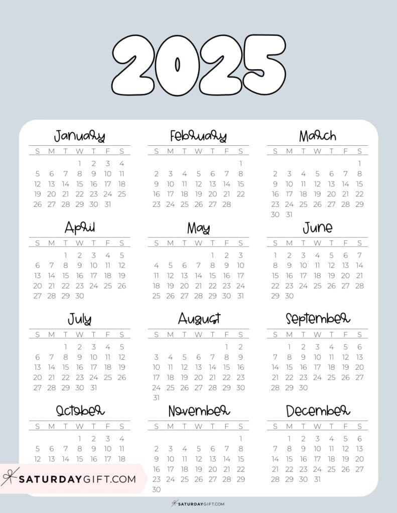 2025 Calendar Printable - 18 Cute &amp;amp; Free 2025 Yearly Calendar | Aesthetic Calendar 2025 Printable