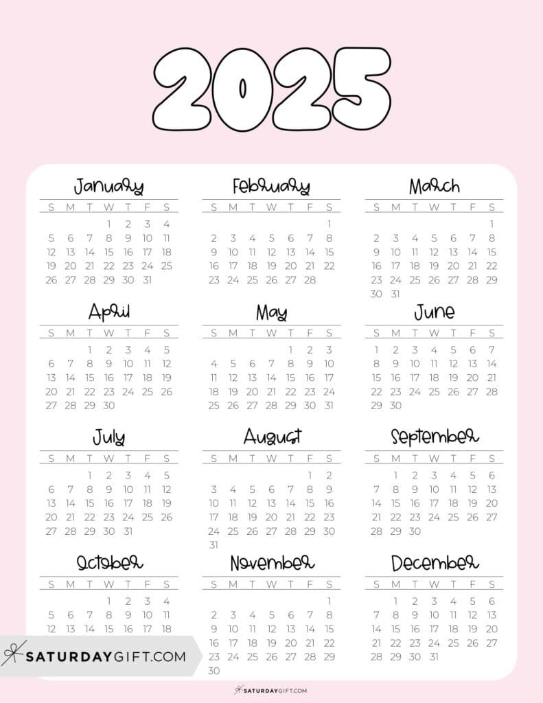 2025 Calendar Printable - 18 Cute &amp;amp; Free 2025 Yearly Calendar | Free Printable Color Calendar 2025