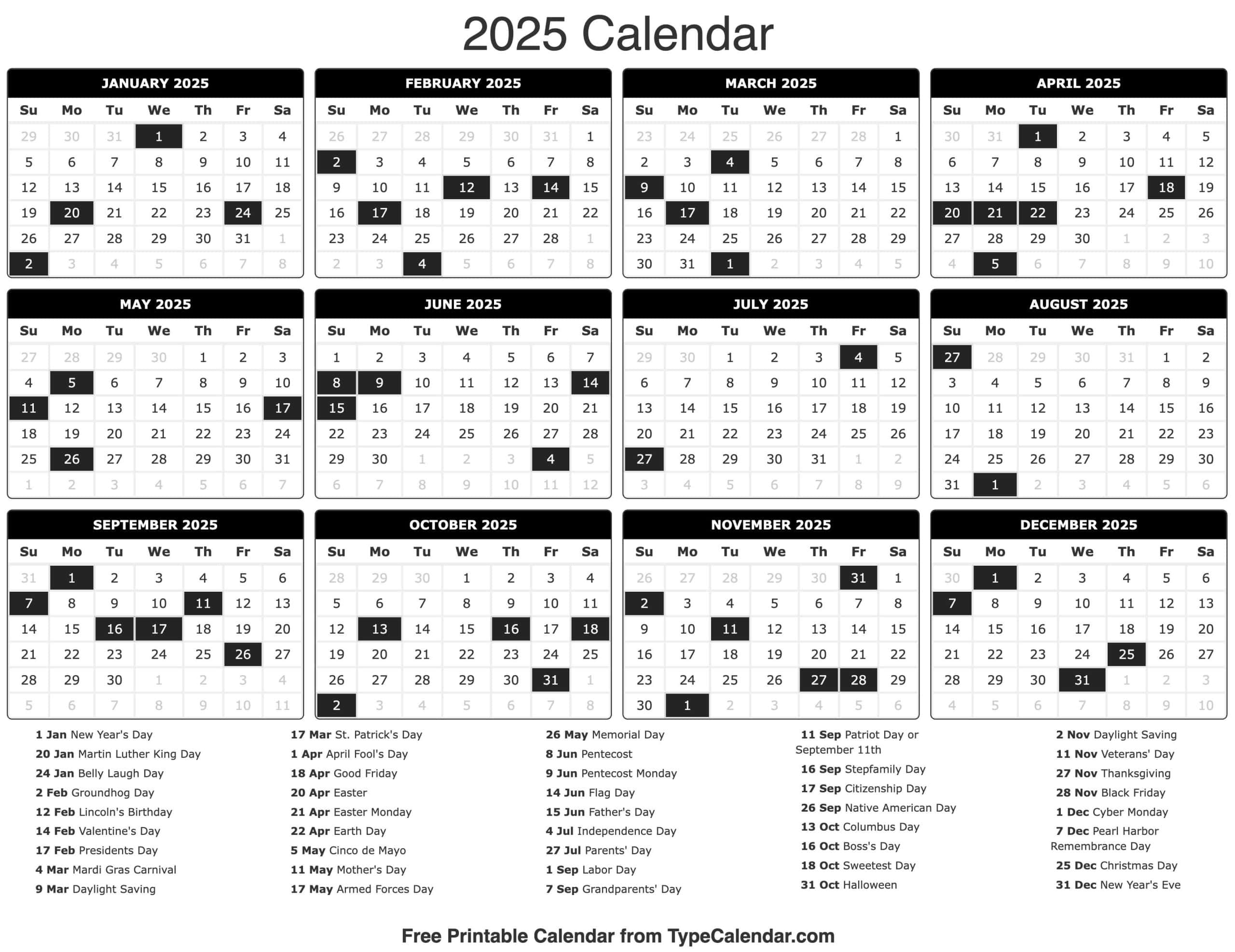 2025 Calendar - Printable Calendar 2025 With Holidays | Calendar 2025