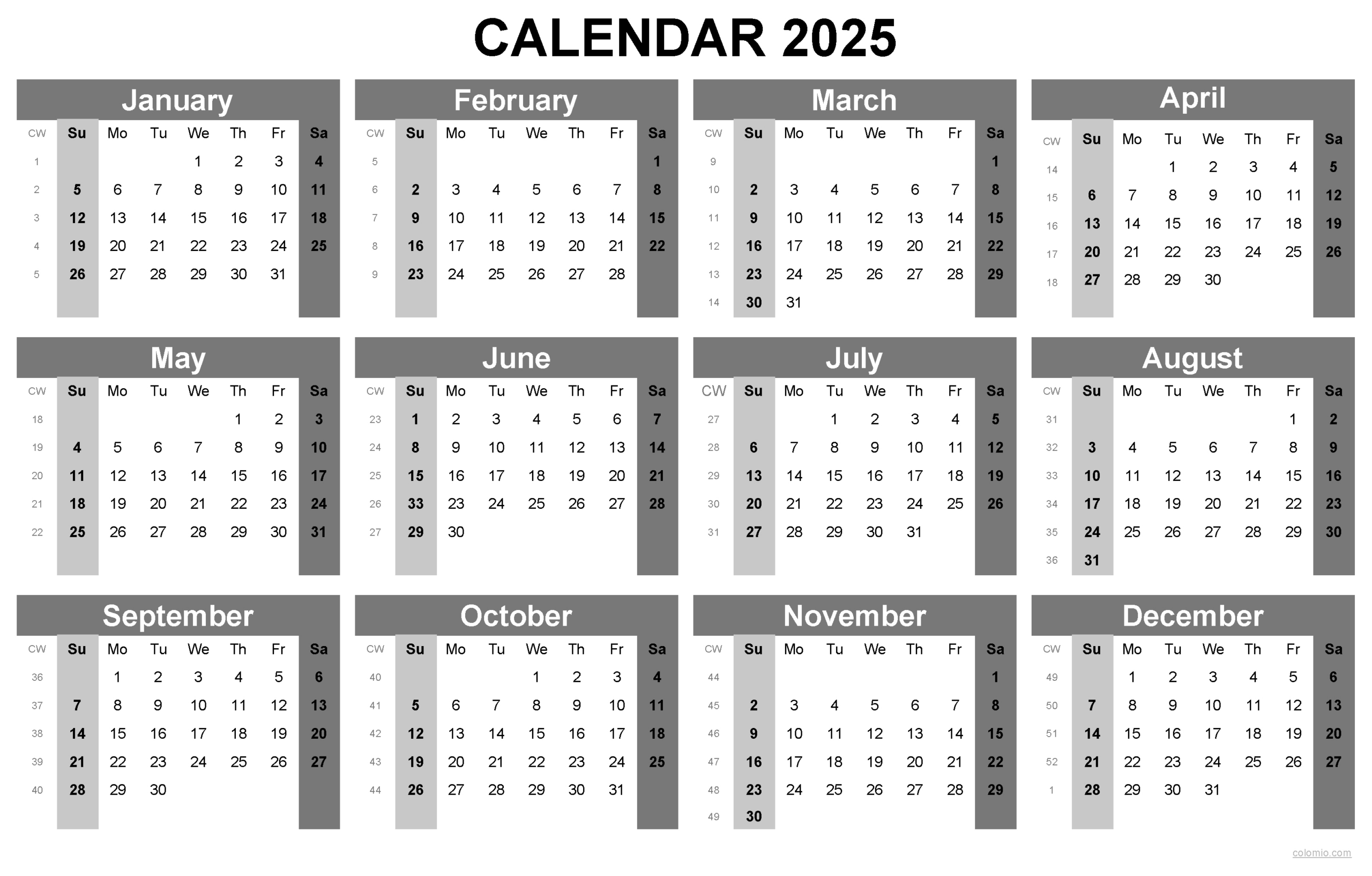 2025 Calendar Printable, ✓ Pdf, Excel And Image File - Free | 12 Month 2025 Printable Calendar