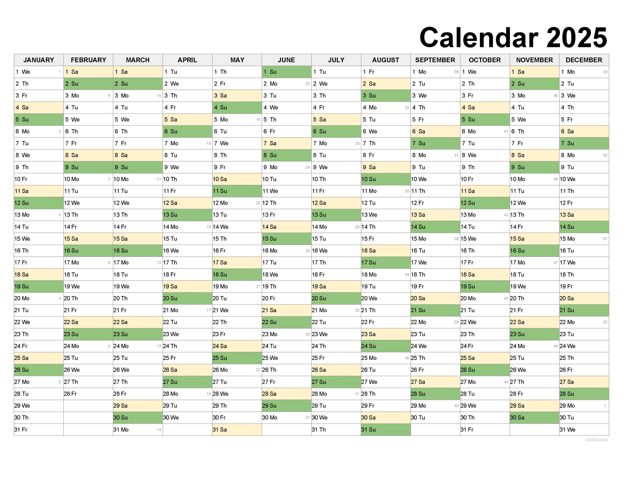 2025 Calendar Printable, ✓ Pdf, Excel And Image File - Free | 2025 Calendar Printable 11x17