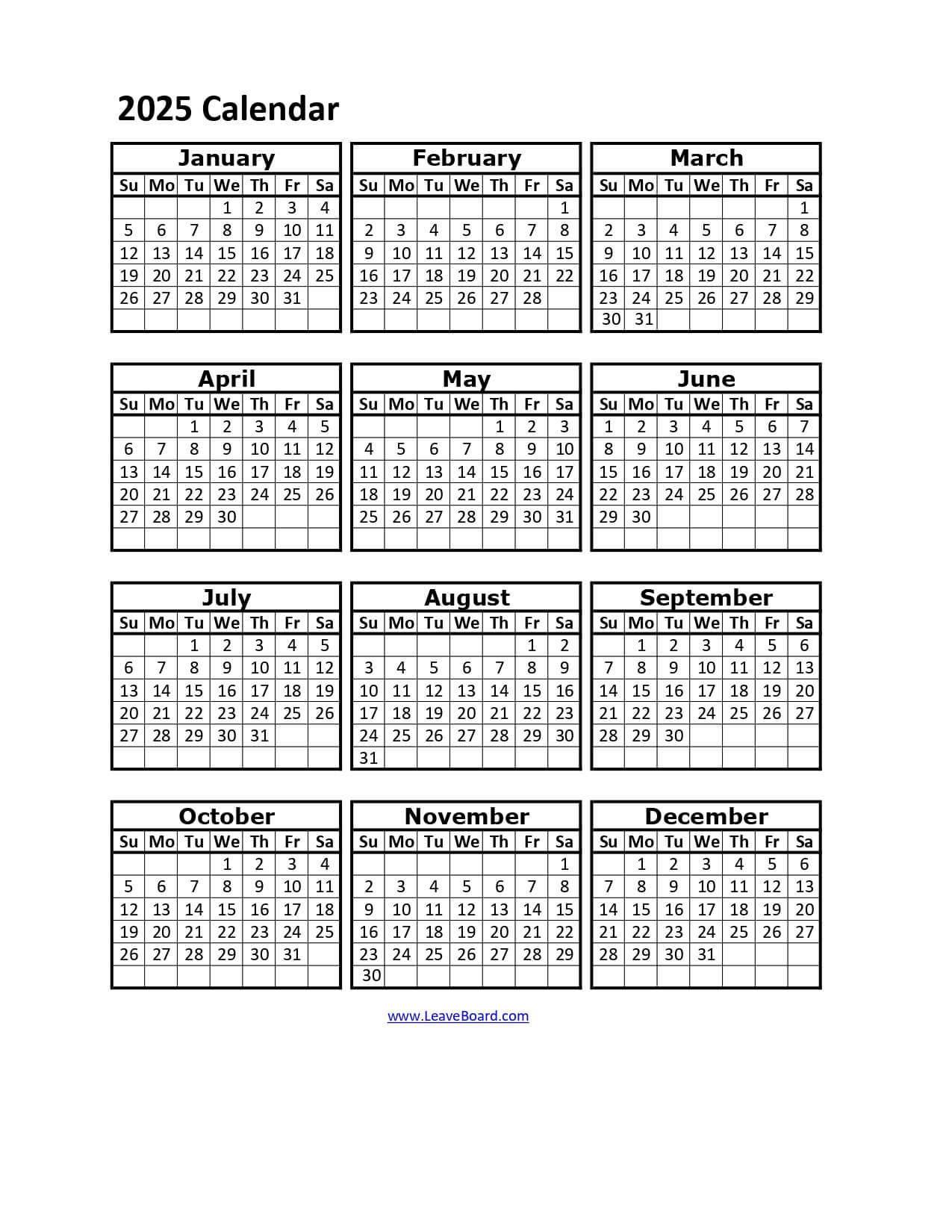 2025 Calendar Printable: Pdf, Excel, With Holidays (Free Download) | 2025 Attendance Calendar Printable Free Download