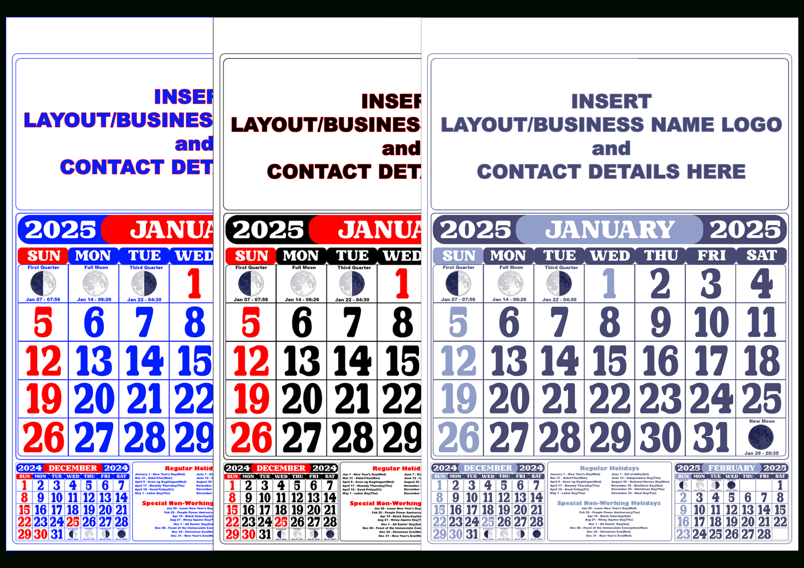 2025 Calendar Template With Moon Phasing And Holidays | Calendar 2025