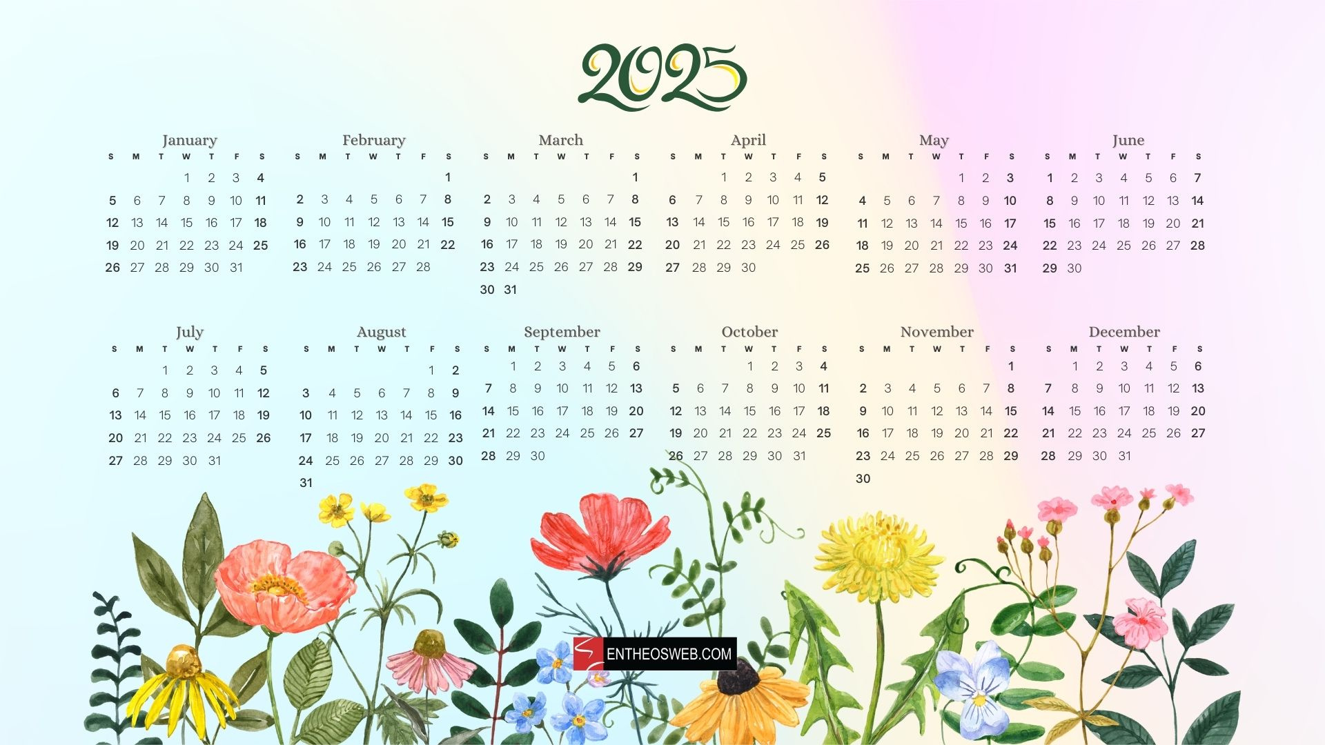 2025 Calendar Wallpapers &amp; Pdf Printables | Entheosweb | Spring 2025 Calendar Printable