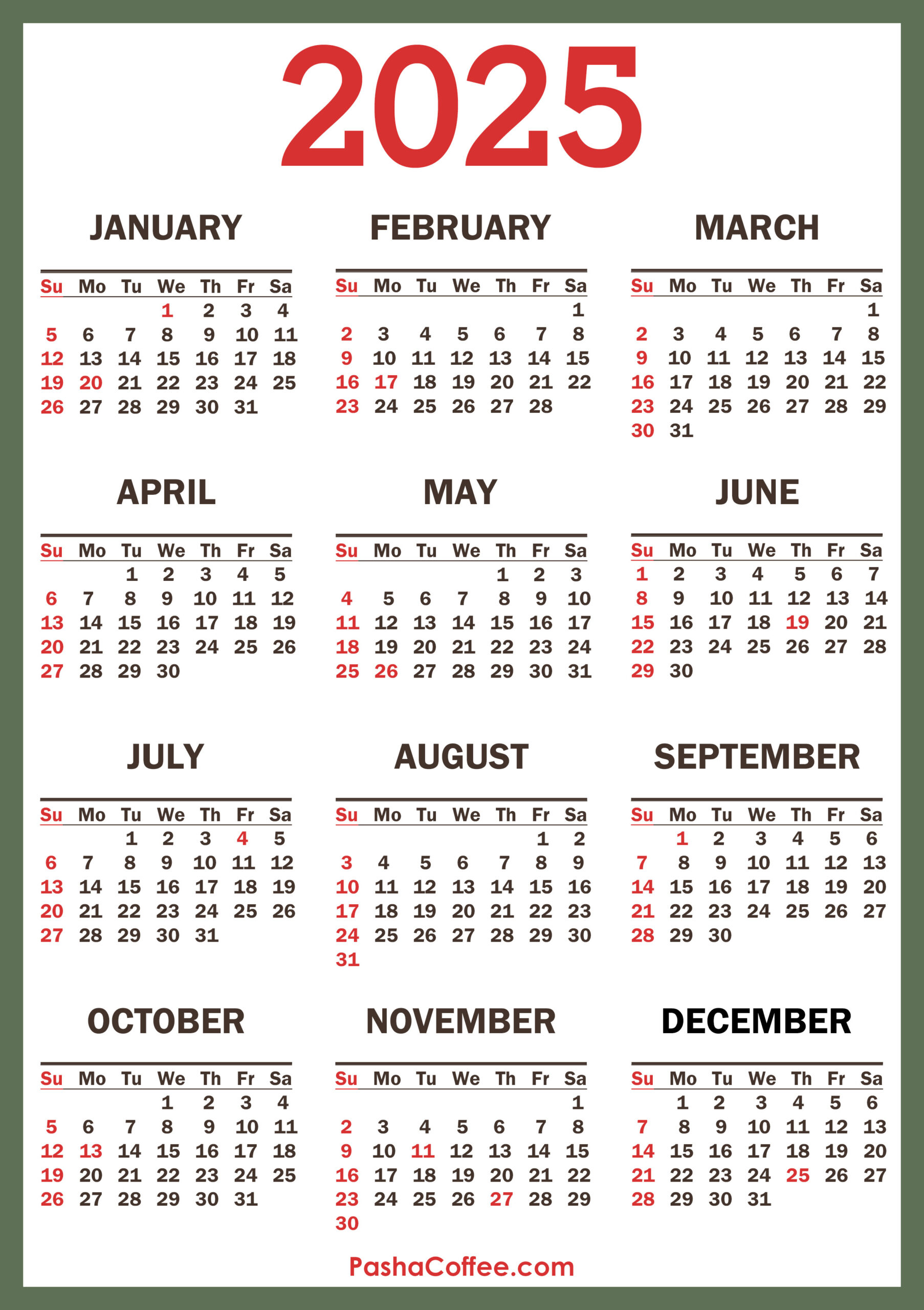 2025 Calendar With Holidays, Printable Free, Vertical | Calendar 2025