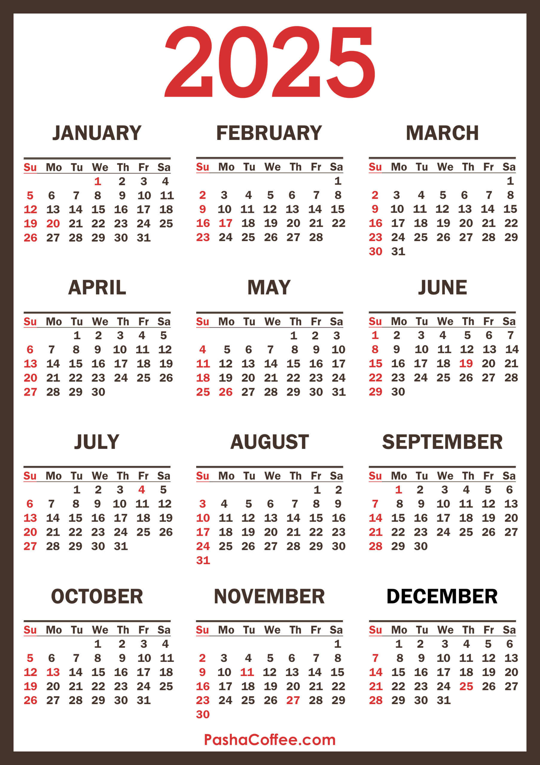 2025 Calendar With Holidays, Printable Free, Vertical | Calendar 2025