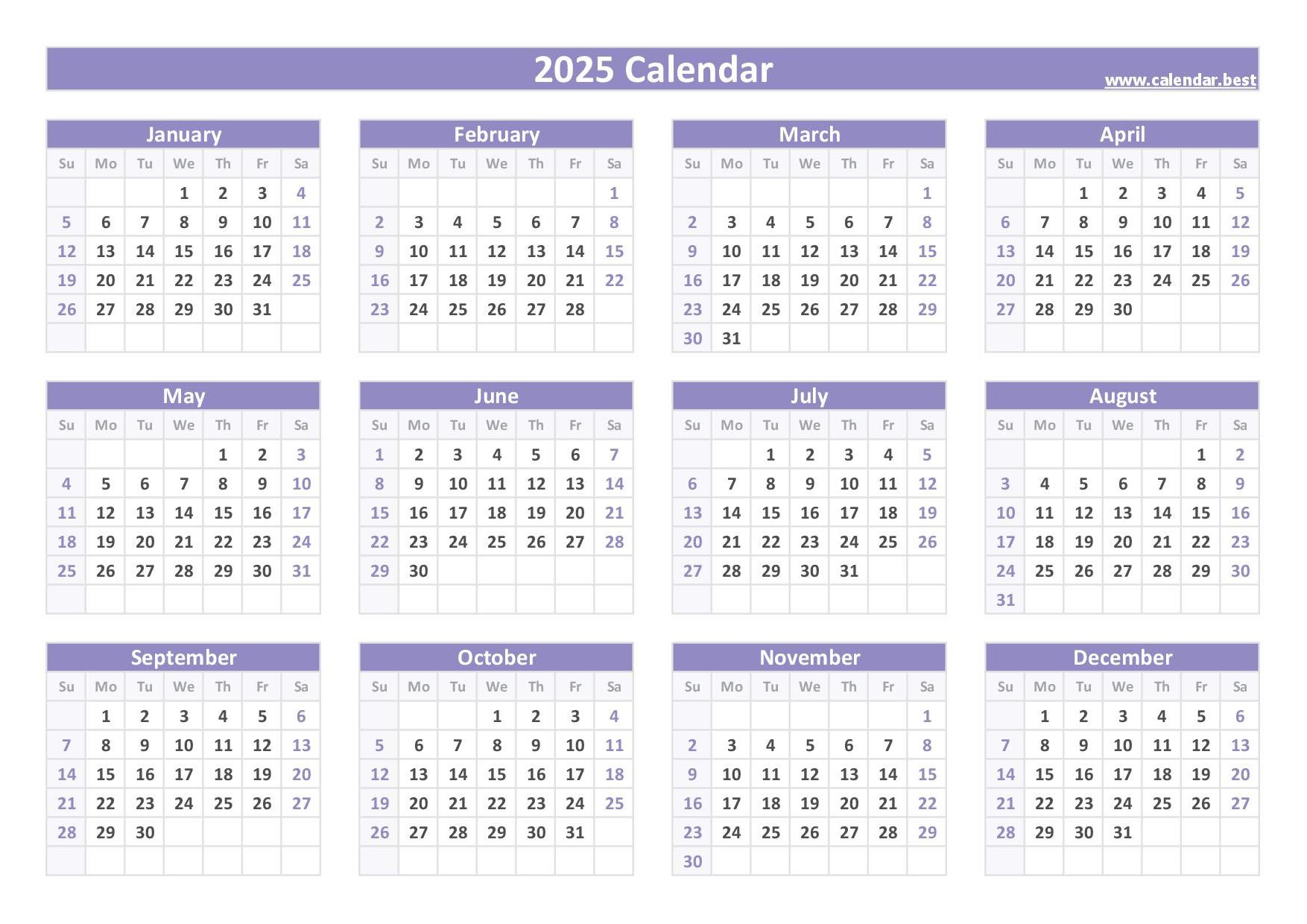 2025 Calendar With Week Numbers | 12 Month 2025 Calendar Printable