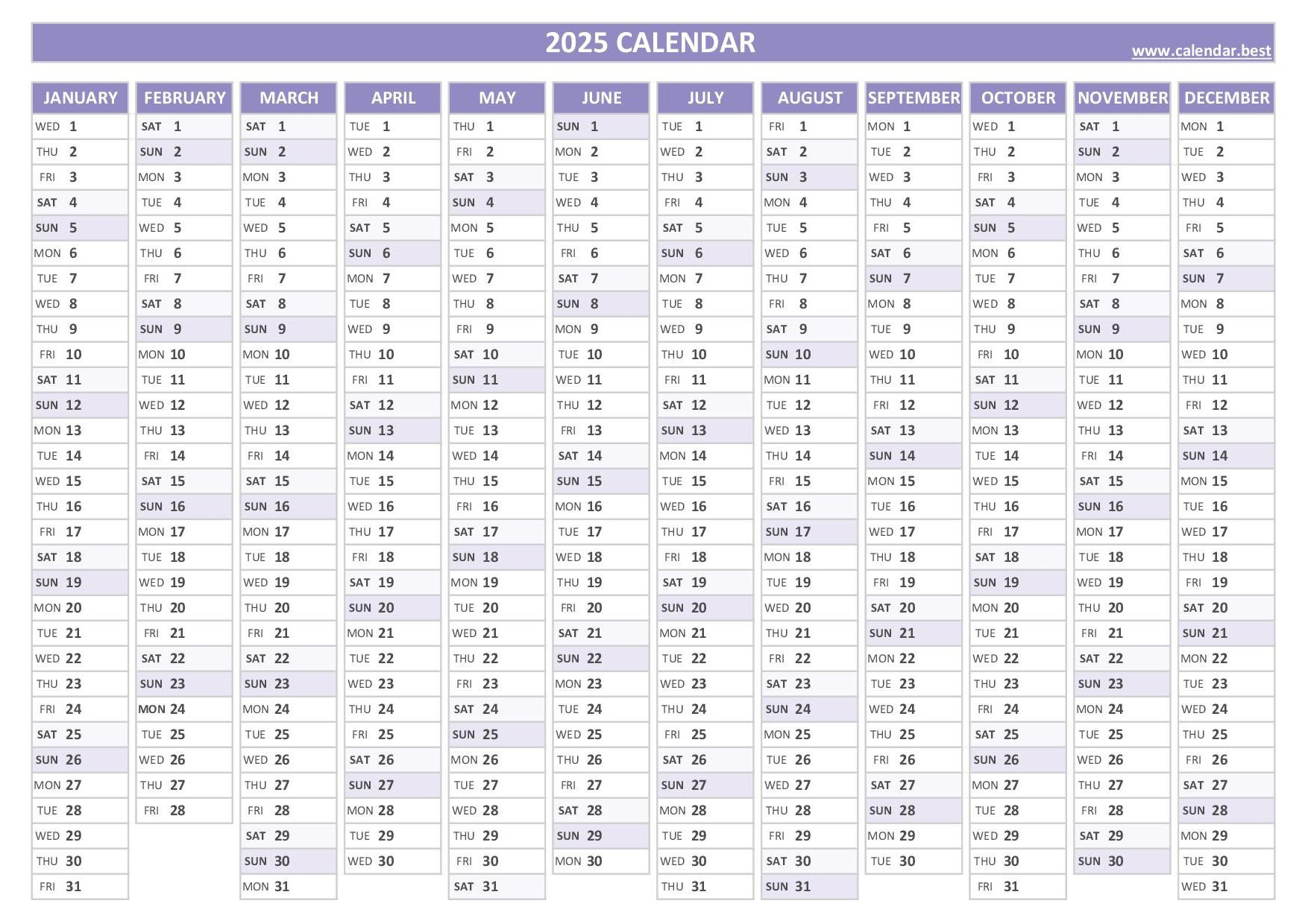 2025 Calendar With Week Numbers | 2025 Calendar List Printable