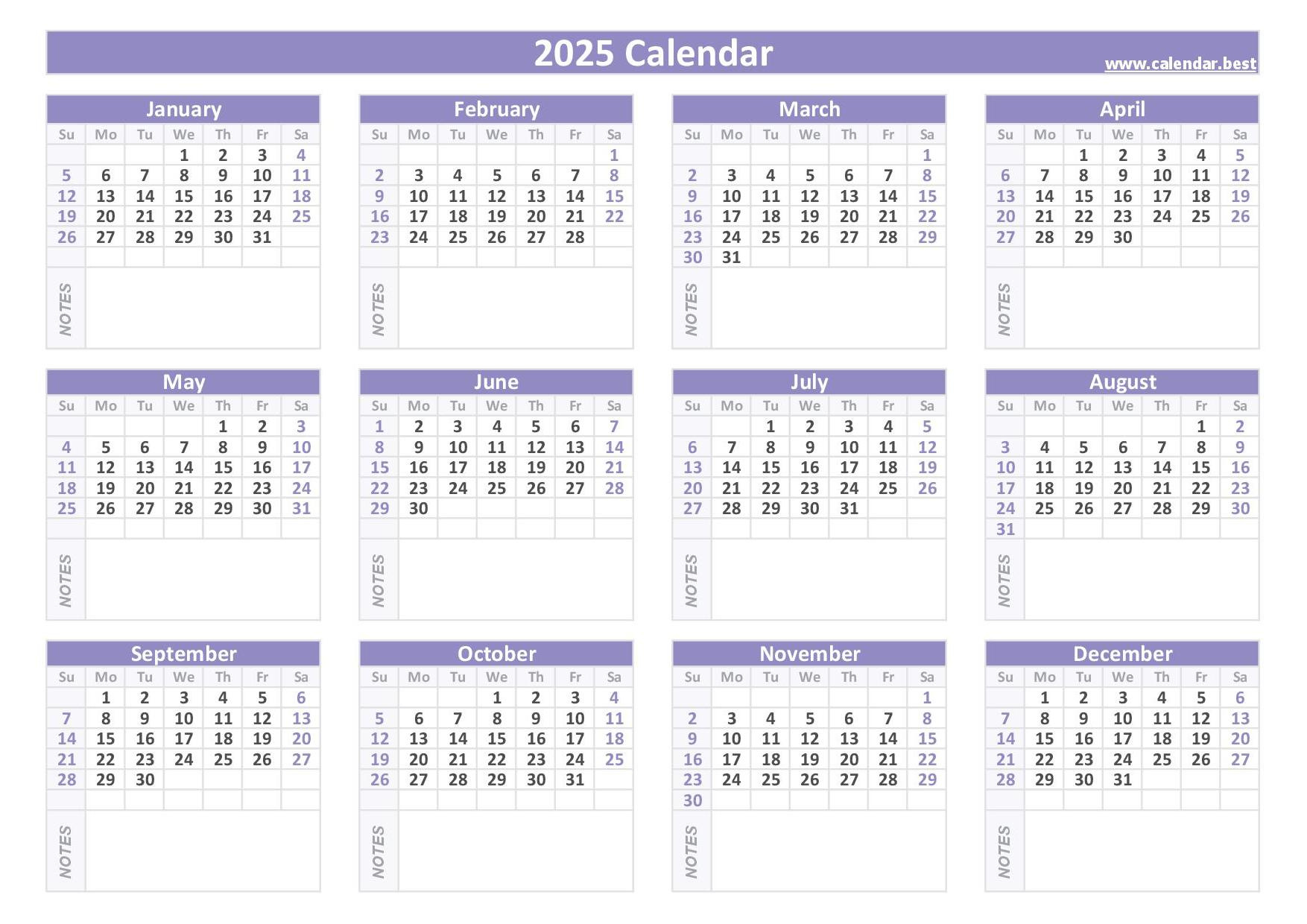 2025 Calendar With Week Numbers | 2025 Printable Calendar Landscape