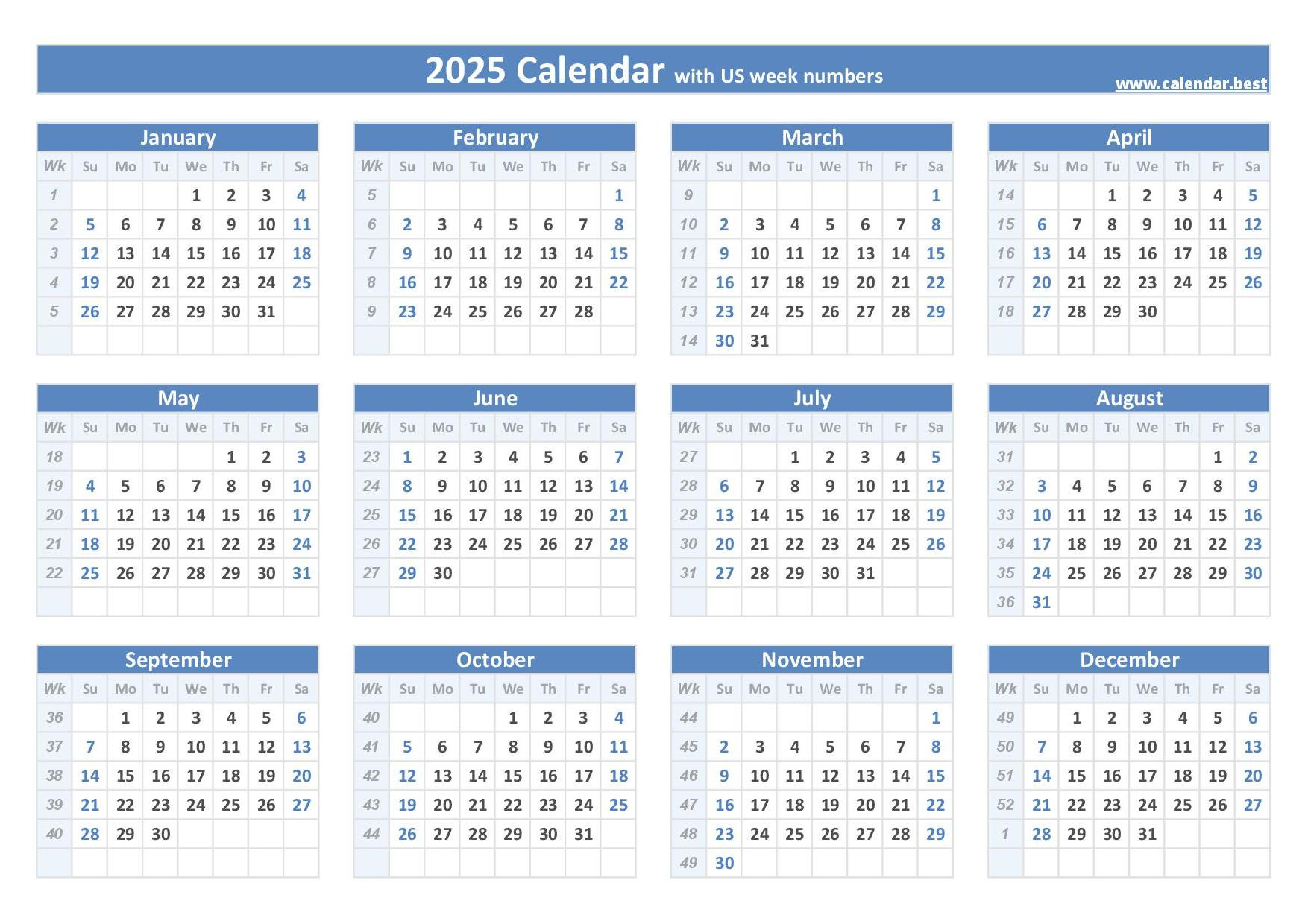 2025 Calendar With Week Numbers | Calendar 2025