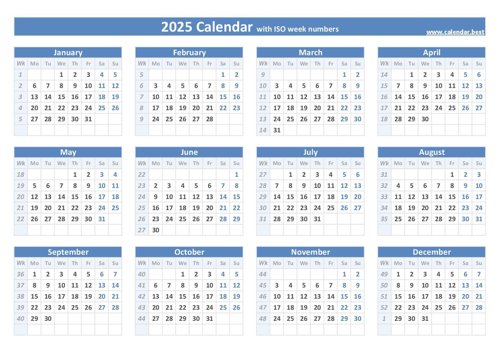 2025 Calendar With Week Numbers (Us And Iso Week Numbers) | 2025 Calendar With Week Numbers Printable Free