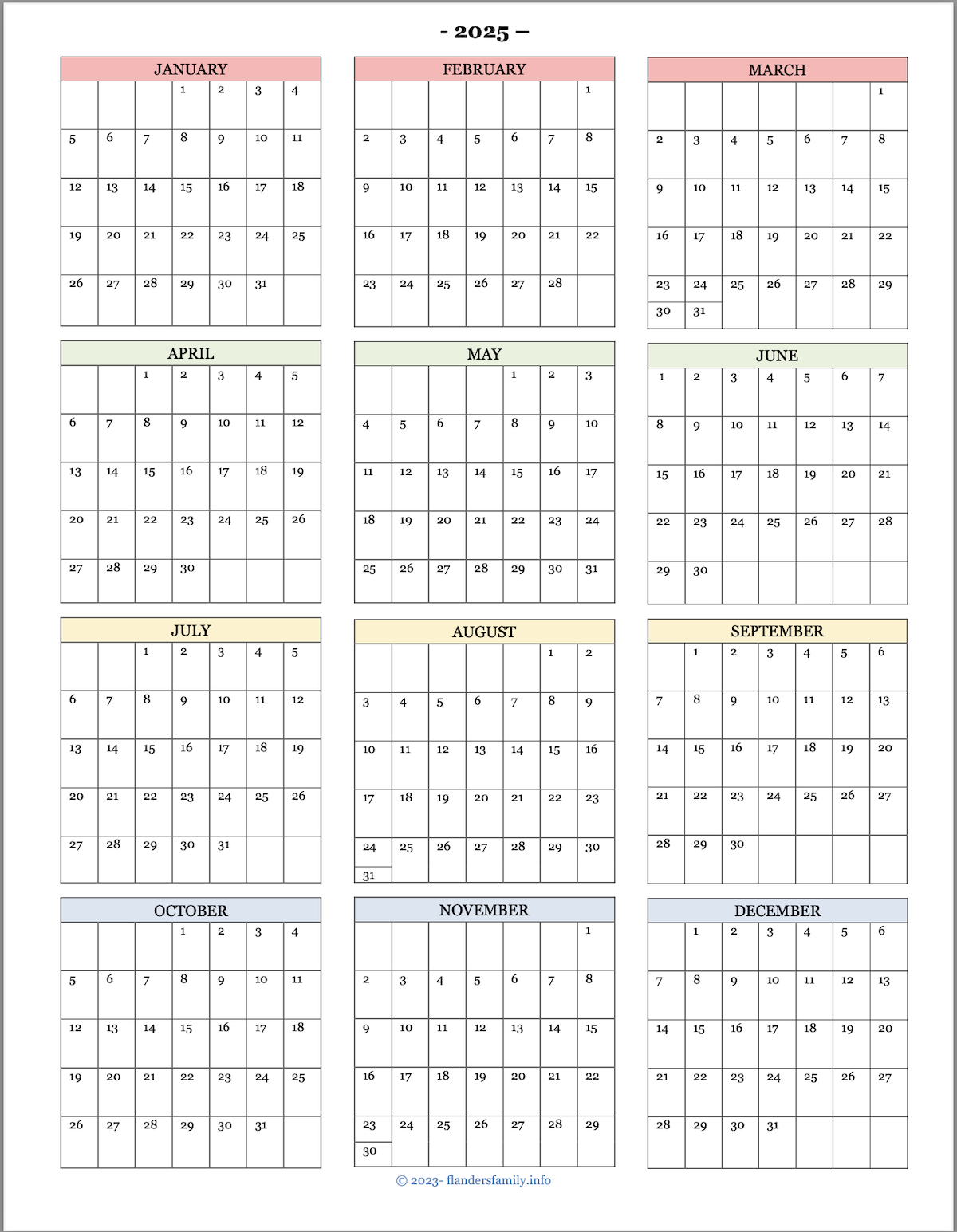 2025 Calendars - Flanders Family Home Life | Printable Family Calendar 2025