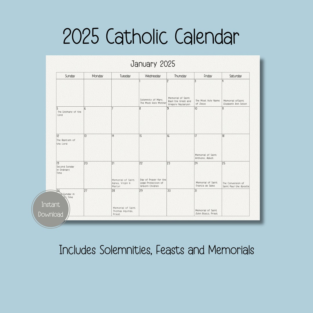 2025 Catholic Calendar, Printable Catholic Calendar, Feasts |  Calendar 2025