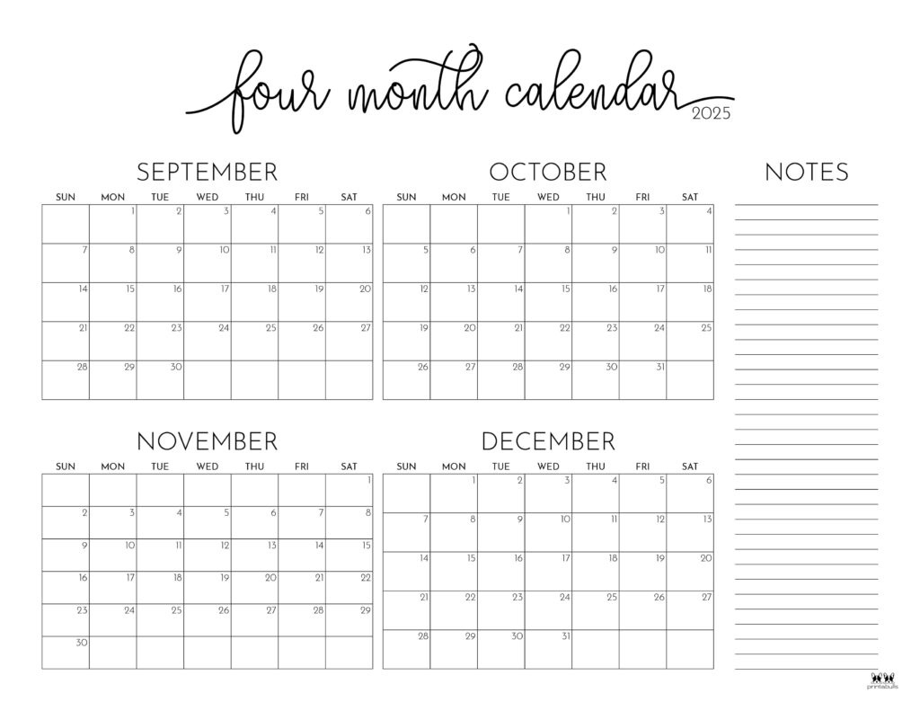 2025 Four Month Calendars - 31 Free Printables | Printabulls | 2025 Calendar 2025 Printable Monthly