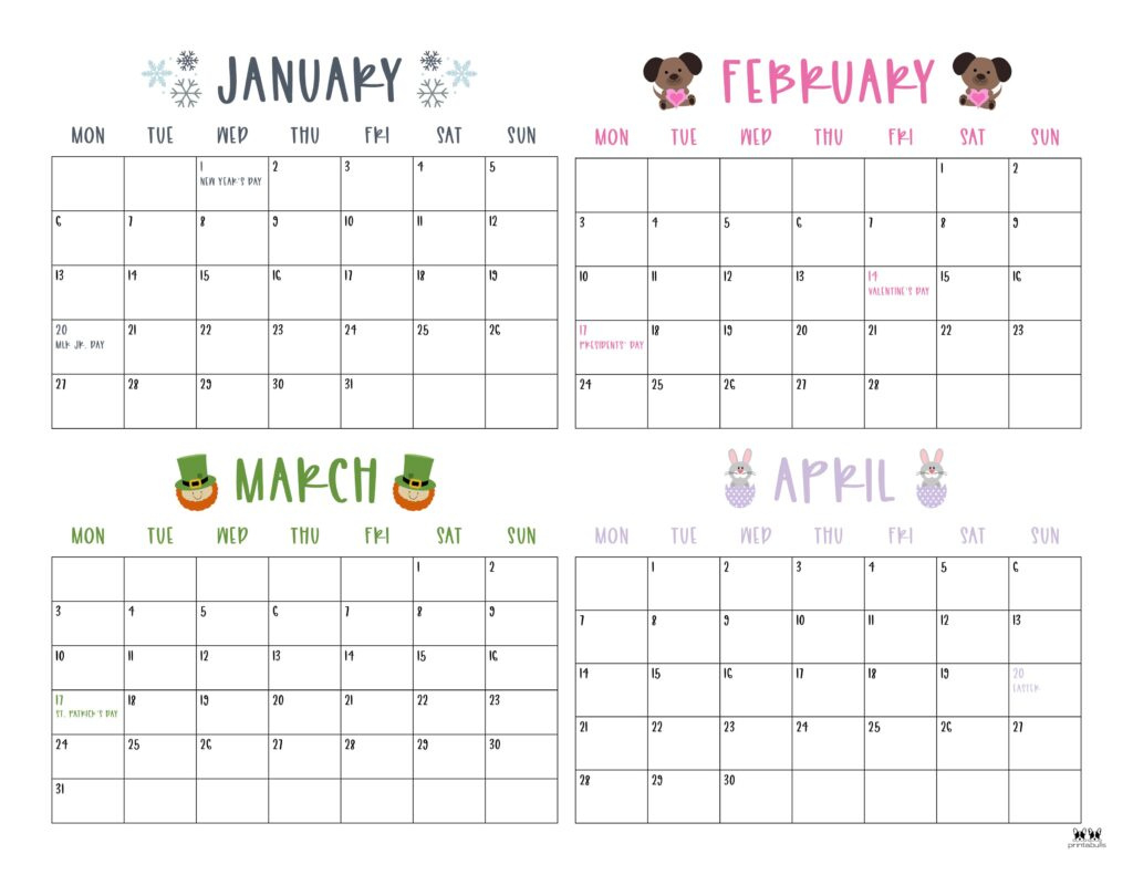 2025 Four Month Calendars - 31 Free Printables | Printabulls | 4 Month Calendar 2025 Printable