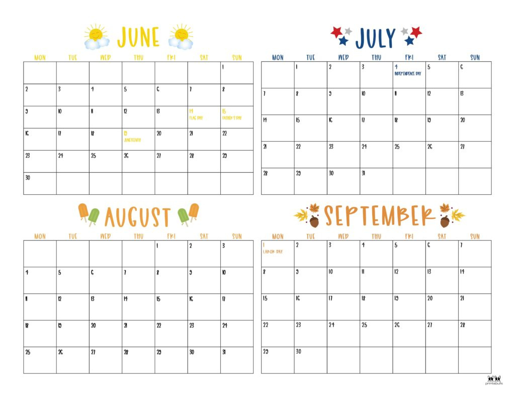 2025 Four Month Calendars - 31 Free Printables | Printabulls | Calendar 2025