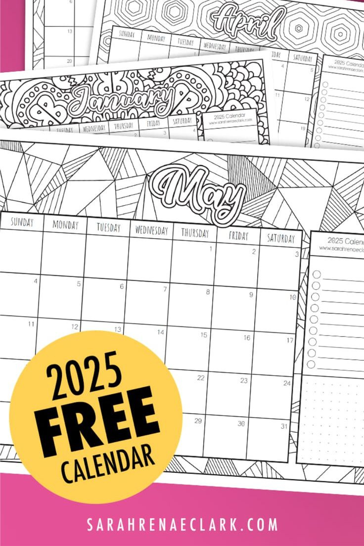 2025 Free Calendar - Printable Coloring Calendar | 2025 Coloring Calendar Printable Free