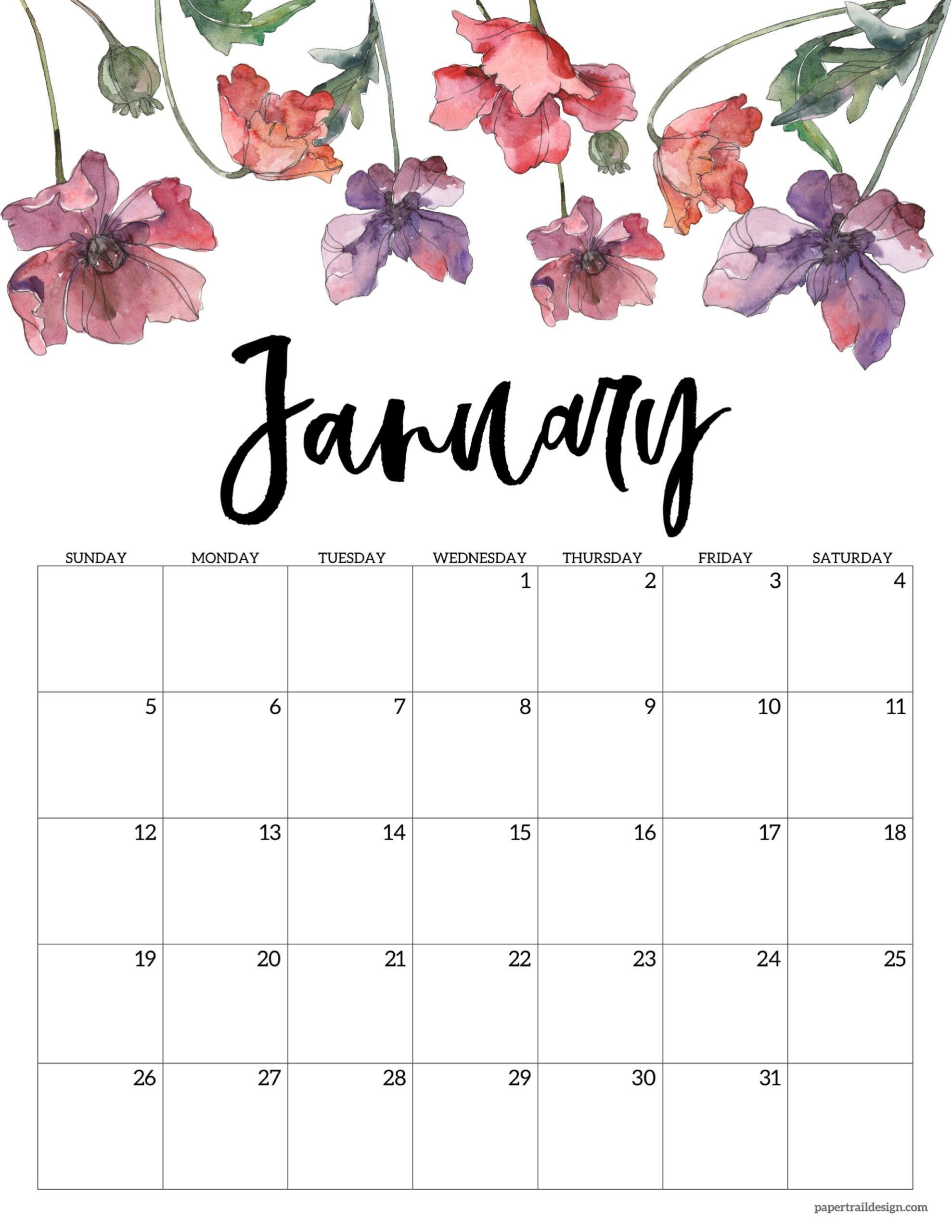 2025 Free Printable Calendar - Floral - Paper Trail Design | Calendar 2025