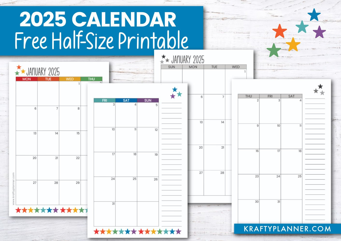 2025 Half Size Calendar - Free Printable — Krafty Planner | 18 Month Calendar 2025 On 2 Pages Printable Free